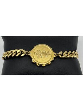 Vintage S.OS. Medical I.D. Bracelet Gold-Tone Stainless Steel Metal, Curb Chain